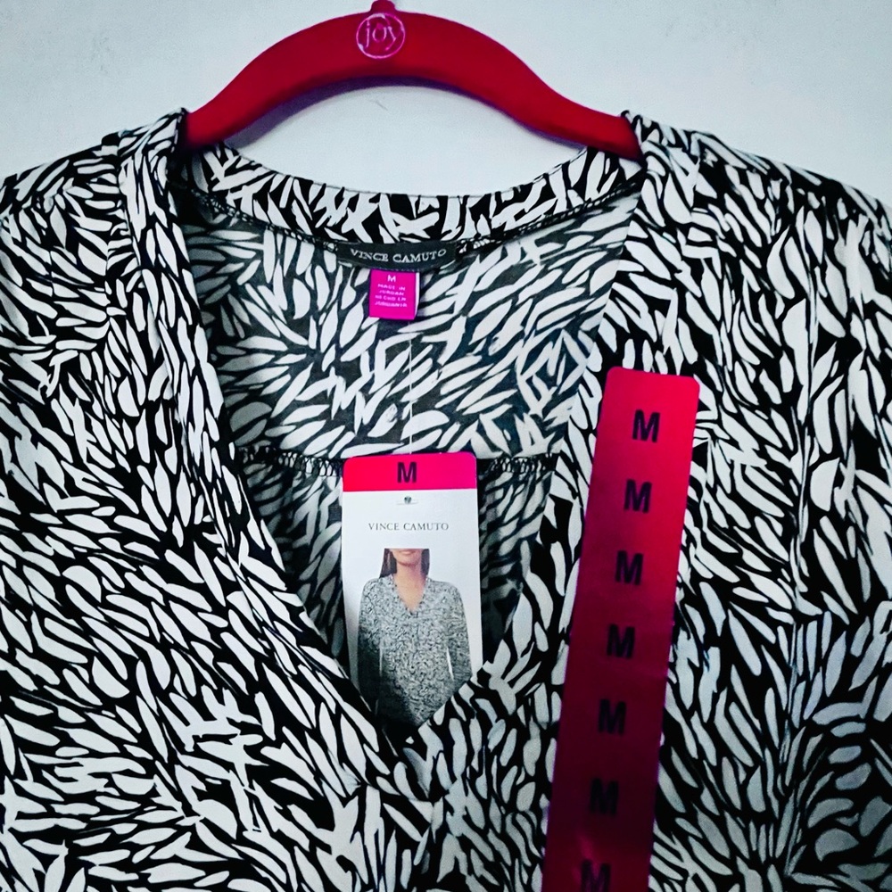 Vince Camuto Black and White Fitted Blouse with Mandarin Collar - Picture 8 of 8